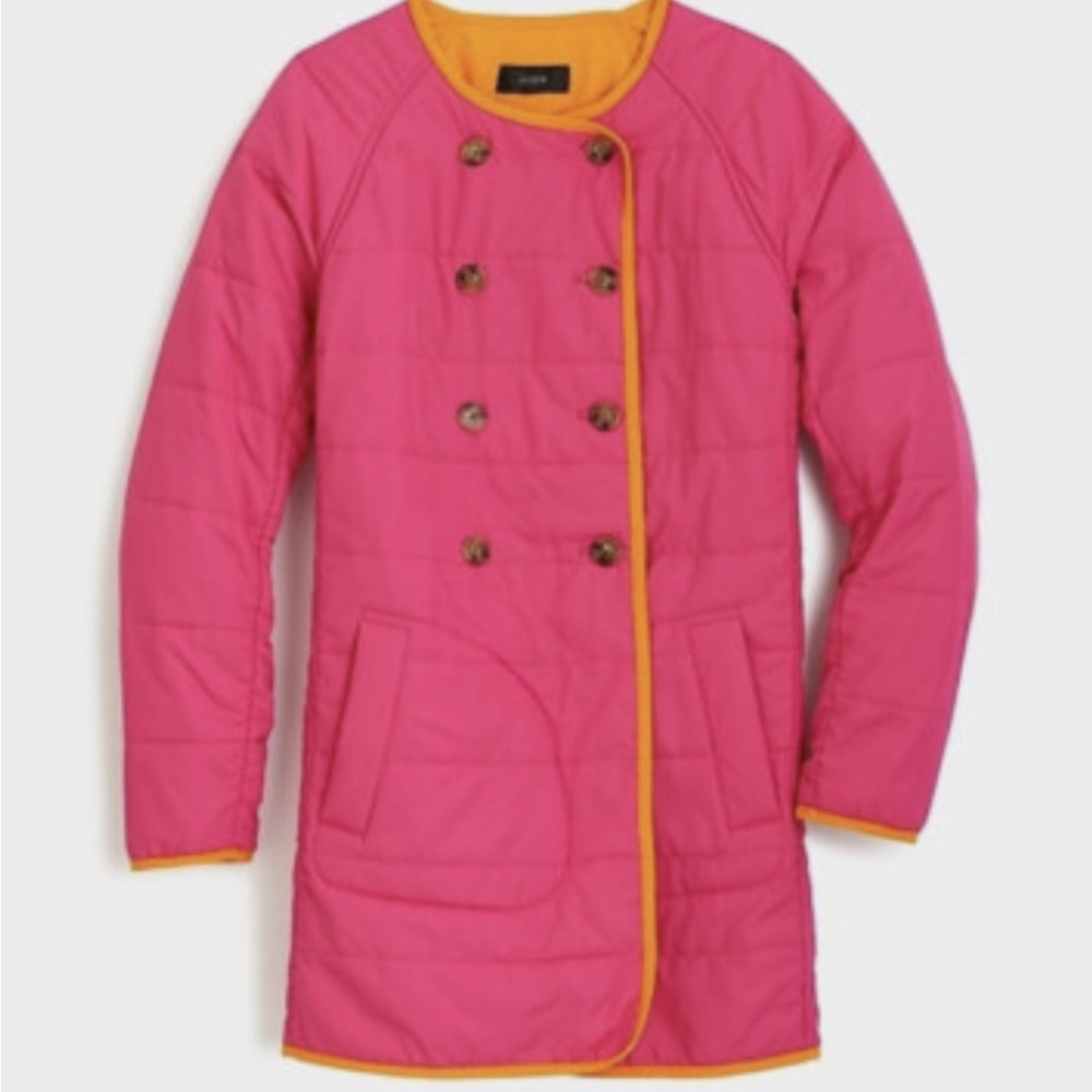 J. Crew Pink/Orange reversible Quilted Puffer Coat, sold out everywhere, NWOT, S